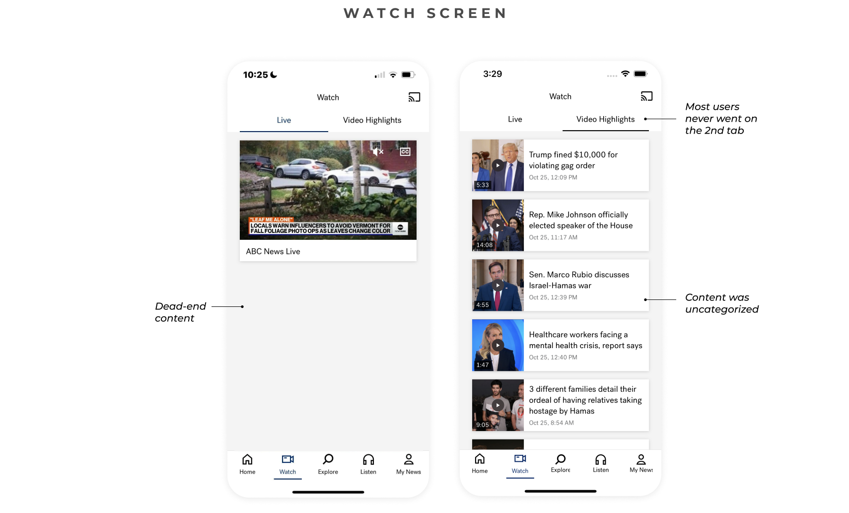 ABCN OTV App Redesign gaps in watchscreen