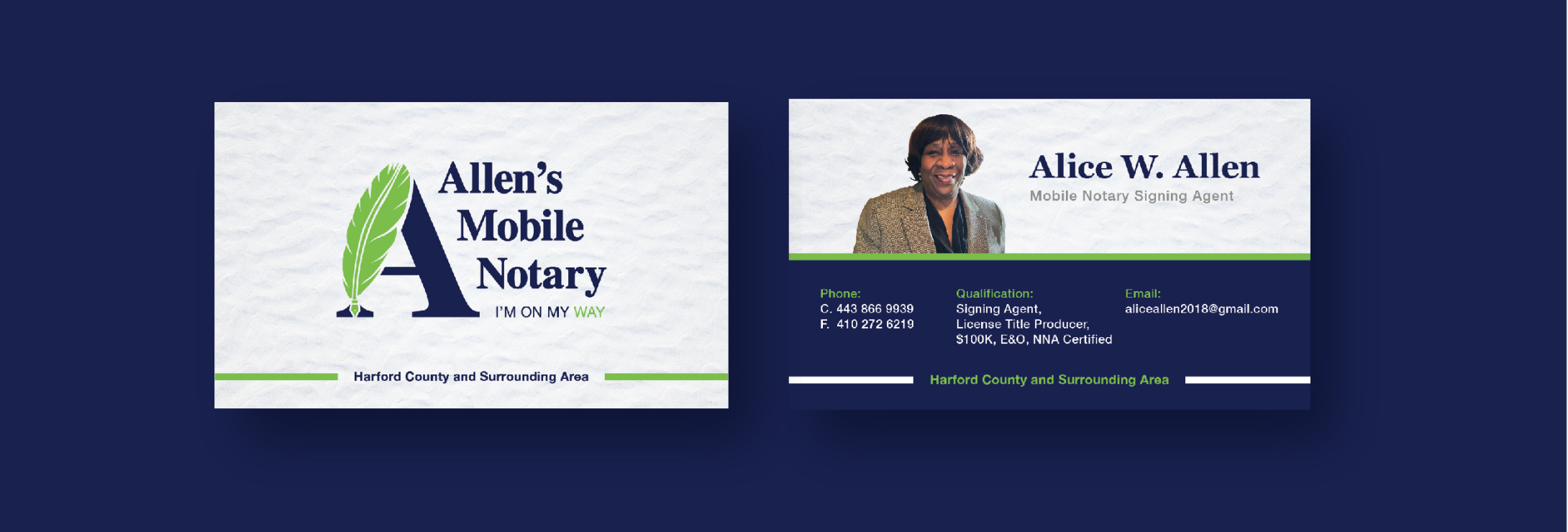 Allens Mobile Notary business card designed by Isha Mehta