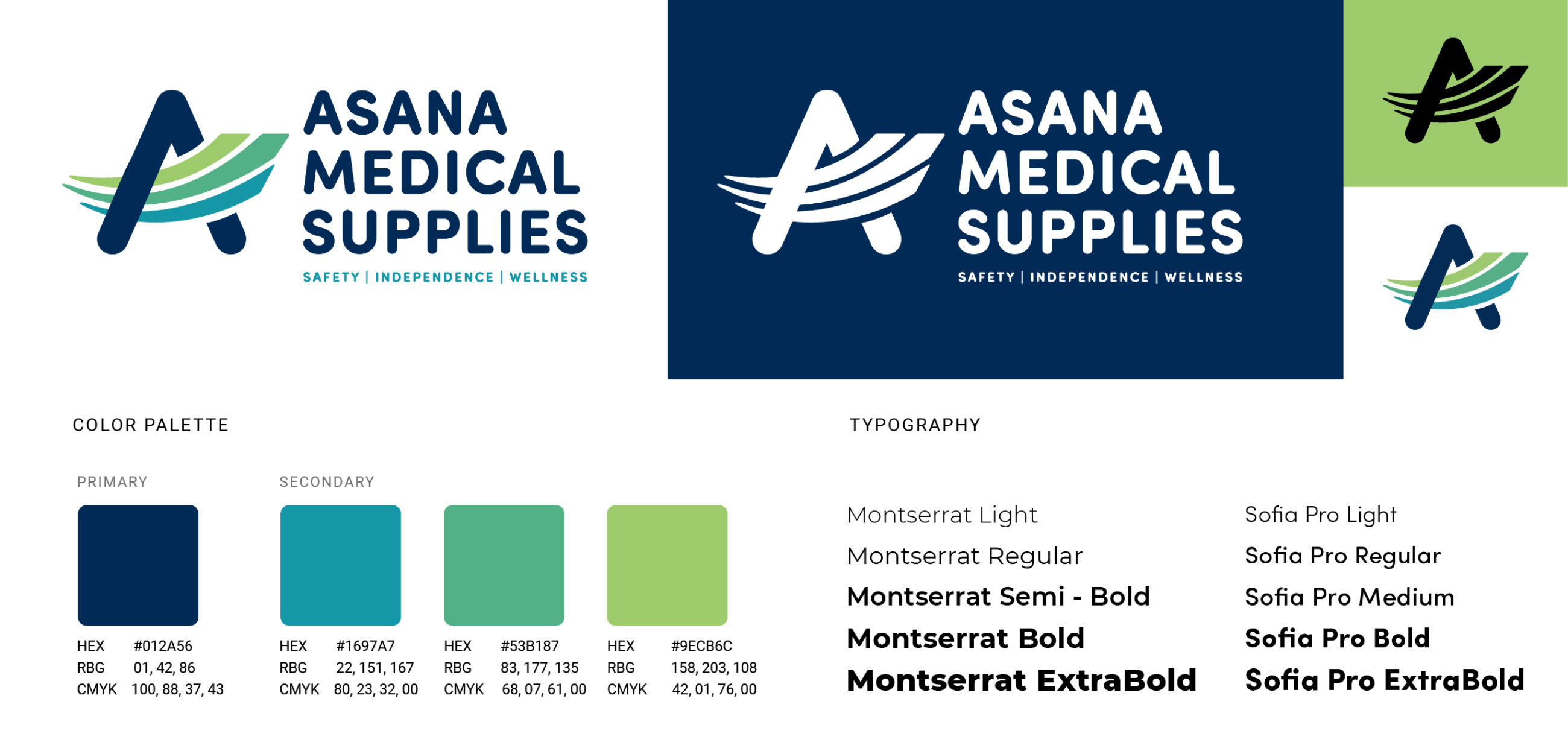 Vibrant color palette used in the redesign of Asana Medical Supplies brand identity