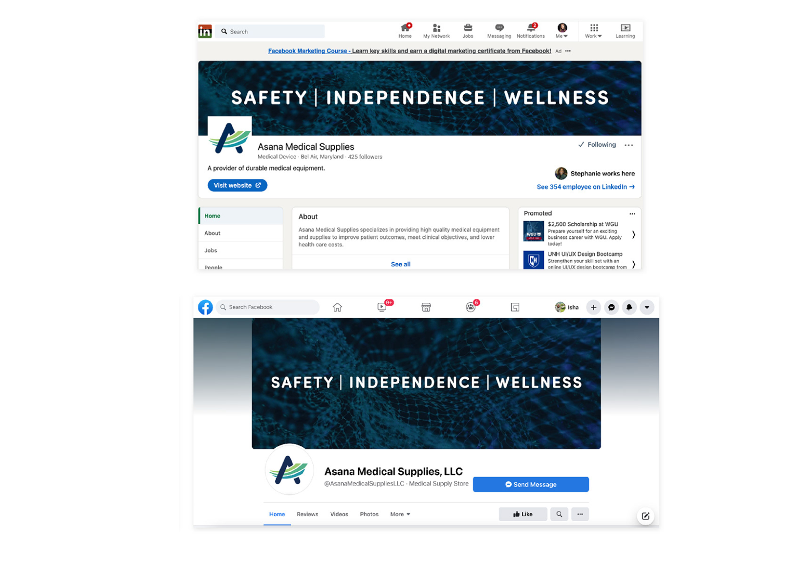 Increasing visibility of Asana Medical Supplies and building upon their social media presence with the new brand identity.