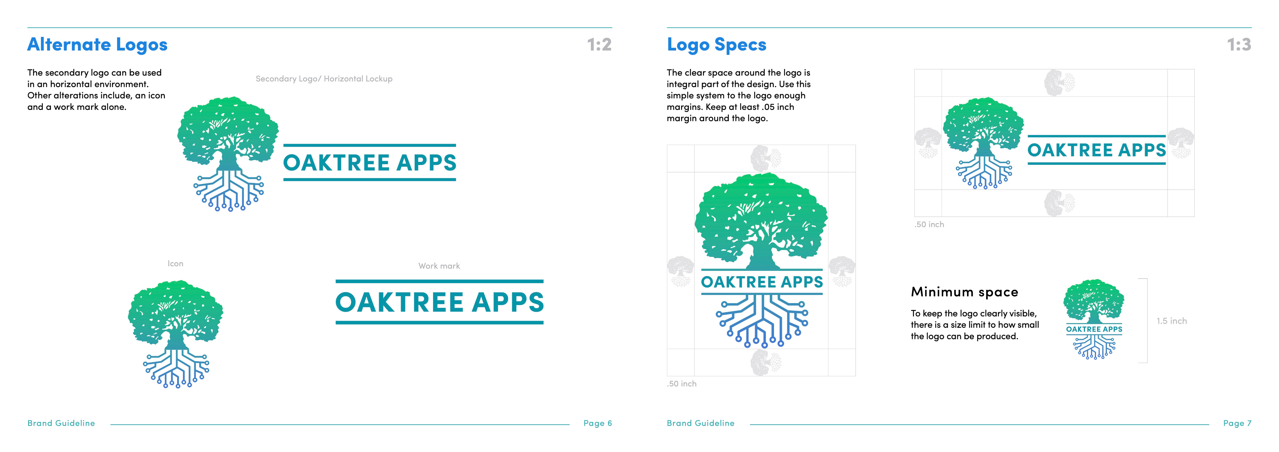 Gallery fo OakTree Apps Brandbook as created as a freelance project