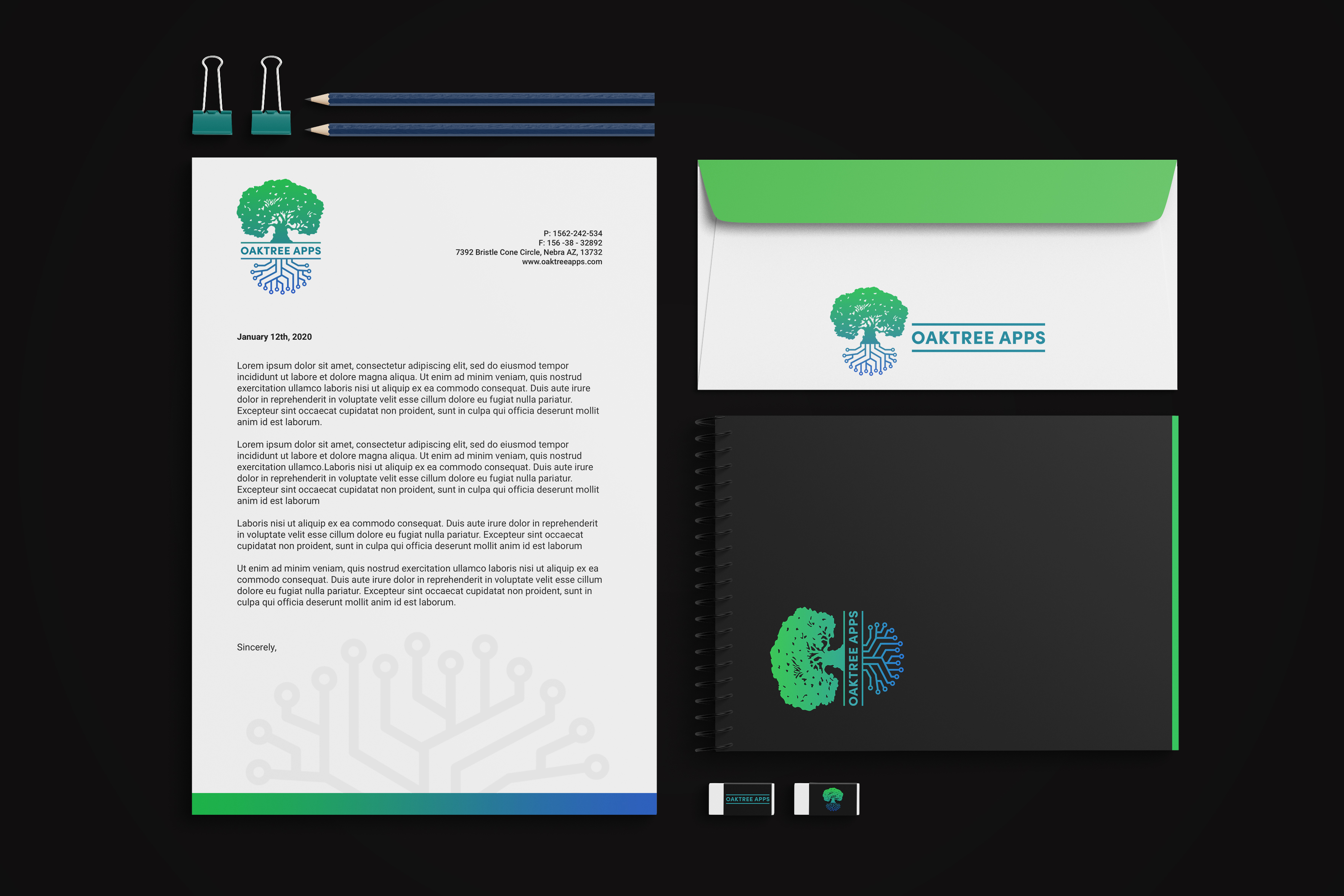 Mockups for OakTree Apps overall branding by Isha