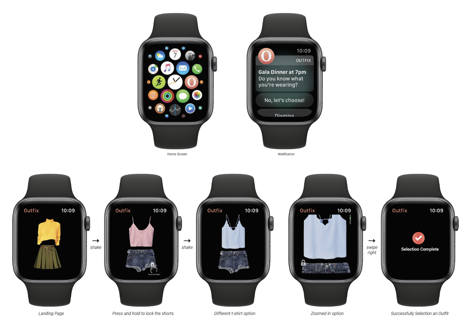 watchOS flow of Outfix app which makes assembling outfits easy and fun.